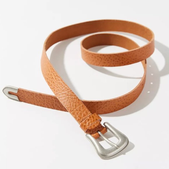 UO Thin Caramel Brown Extra Long Leather Western Belt womens L (42\